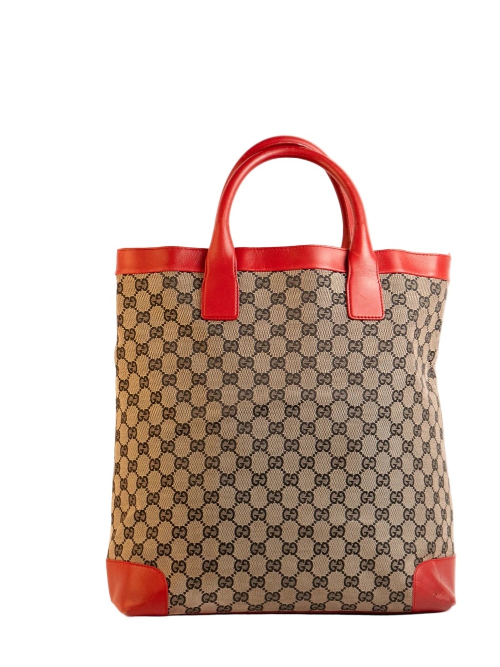 Gucci Beige GG Canvas Tote with Red Leather Trim